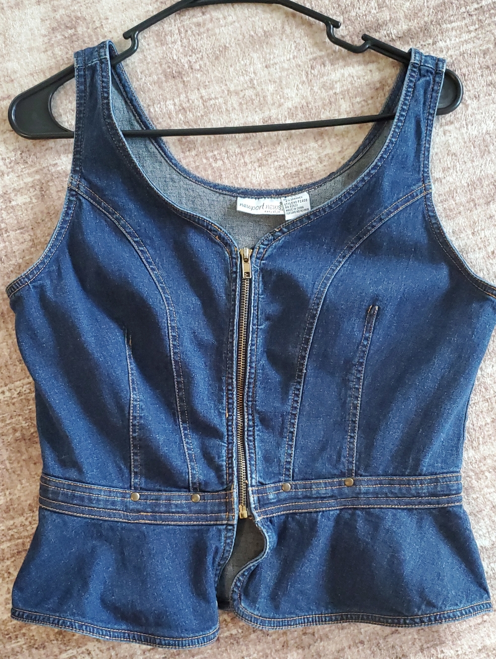 Newport News Dark Blue Denim Jean Top with Contrast Stitching